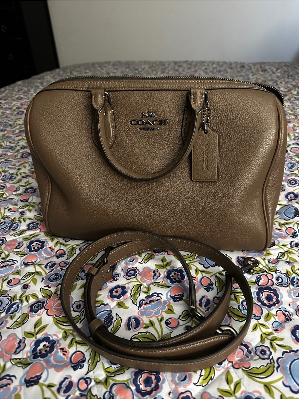 COACH Large Rowan Stone Brown Pebbled Leather handbag
